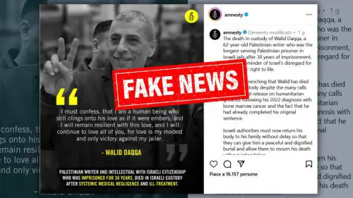 La grande bufala di Amnesty sul palestinese morto in carcere