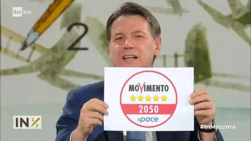 Conte mostra il simbolo M5s alle europee a "In mezz'ora"