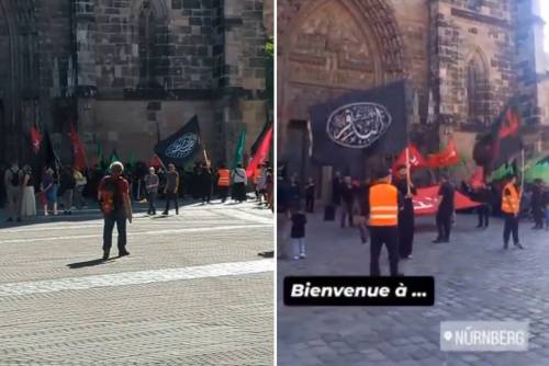 Bandiere e preghiere fuori dalla cattedrale: la provocazione islamica dopo l'attentato in Germania