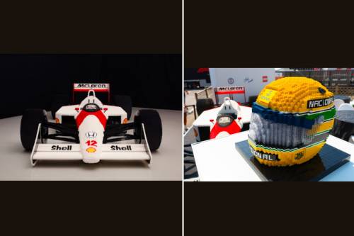 Il casco di Senna e la sua McLaren a Monza: le sculture in 400mila mattoncini Lego