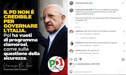 De Luca: "Il Pd non è credibile". E Salvini gli dà ragione