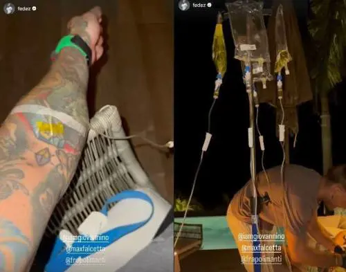Fedez con la flebo al braccio a Capodanno: il rapper rispolvera il vecchio trend del vitamin drip