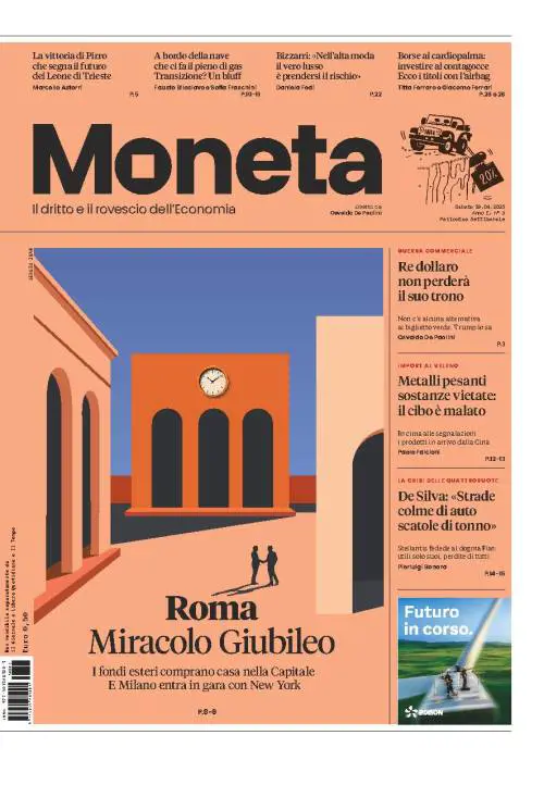 Su Moneta mattone e auto. Cibo malato sulla tavola