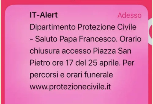 Il messaggio ricevuto dai cittadini romani con l'it Alert dalla Protezione Civile