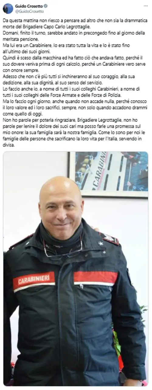 Meloni affranta: "Era un eroe. Hanno colpito l'Italia intera"
