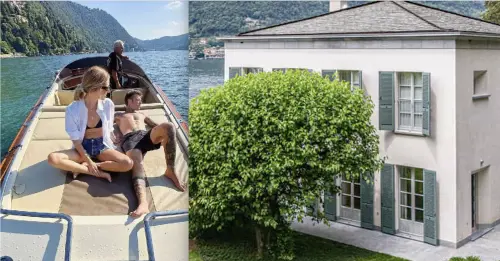 A destra Chiara Ferragni e Fedez ai tempi della loro relazione. A sinistra Villa Matilda venduta per 13 milioni di euro