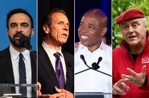 I 4 candidati a sindaco di New York (Da sx a dx: Zohran Mamdani, Andrew Cuomo, Eric Adams, Curtis Sliwa)