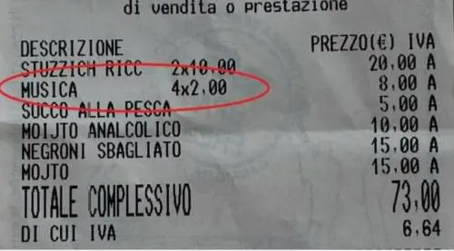 Scontrino choc in un locale di Ostuni: due euro in più a testa per la musica