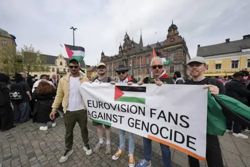 Manifestazione pro-Pal per l'esclusione di Israele dall'Eurovision a Malmo, Svezia