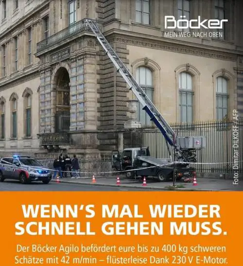 "Se devi agire in fretta scegli noi", lo spot dell'azienda del montacarichi usato nel furto al Louvre