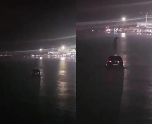 Cerca di salire sul traghetto e finisce in mare. Si salva salendo sul tettuccio