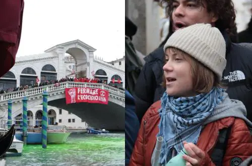 Canal Grande tinto di verde, Venezia dà il daspo a Greta Thunberg