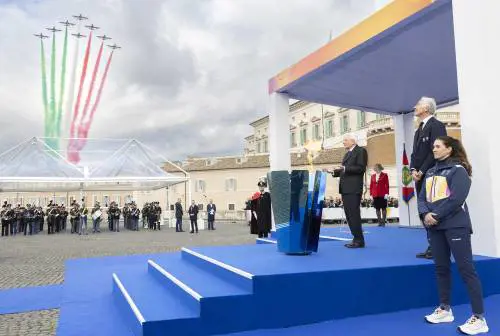 Le immagini della cerimonia per la Fiamma olimpica in piazza del Quirinale