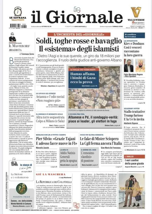 La prima pagina del Giornale: buon Landinì di passione, il Sistema degli Islamisti, il sondaggio sulla Albanese