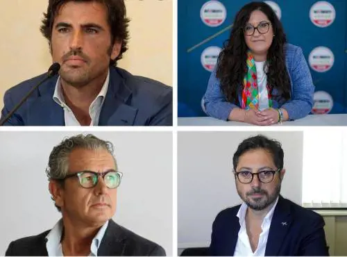 In alto da sinistra: Cantalamessa (Lega), Fontana (M5s), Colucci (NM) e Borrelli (Avs)