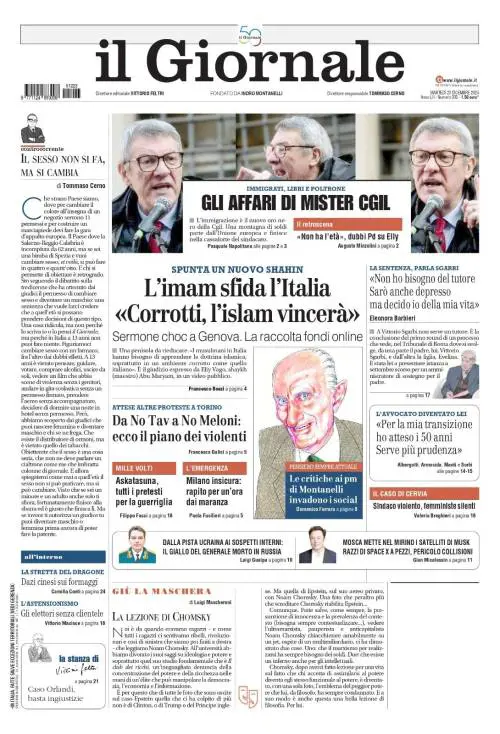 La prima pagina del Giornale: l'imam che sfida l'Italia, gli affari di Landini, il piano dei violenti No Tav
