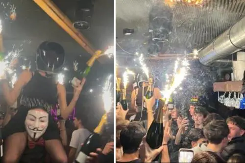 Le maschere, la ragazza col casco e le scintille vicine al soffitto: le foto dell'inizio dell'incendio in Svizzera