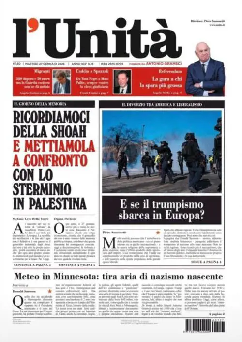 L'Unità e l'oltraggio alla Shoah nel giorno della Memoria: lo sterminio di Hitler come Gaza