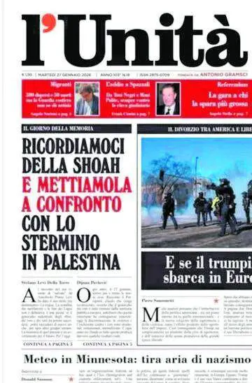 "L'Unità" non sta bene: quell'ignobile paragone tra Shoah e la Striscia