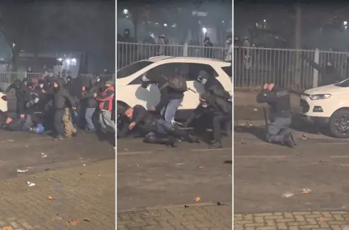 Calci in bocca, martellate sulle gambe, pugni sulla testa: la violenza choc degli antagonisti sul poliziotto accerchiato