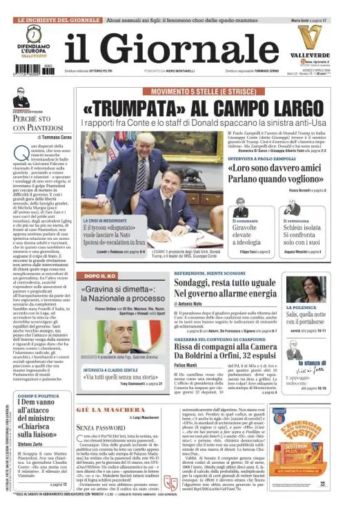 La prima pagina del Giornale: “Trumpata” al campo largo, niente scossoni dal referendum, dem all’attacco di Piantedosi
