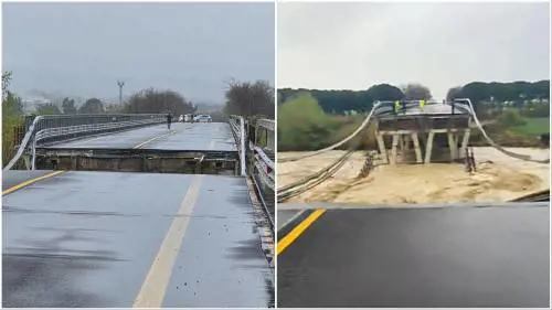 Maltempo, crolla un ponte tra Abruzzo e Molise: un'auto coinvolta, ricerche in corso. Frane e allagamenti, preoccupa la portata dei fiumi