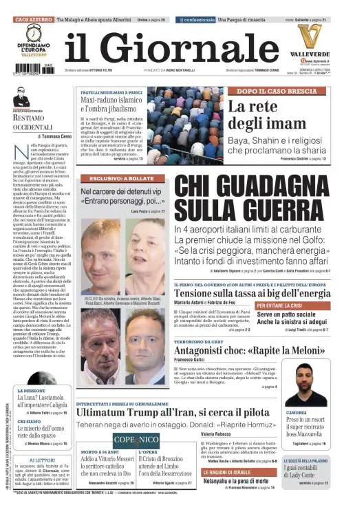  La prima pagina del Giornale: Chi guadagna sulla guerra, tensione sulla tassa ai big dell’energia, la speranza choc degli antagonisti 
