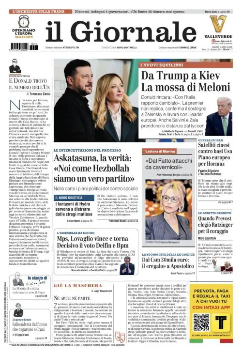 La prima pagina del Giornale: La mossa di Meloni, la verità di Askatasuna, lo scritto segreto di Papa Leone XIV