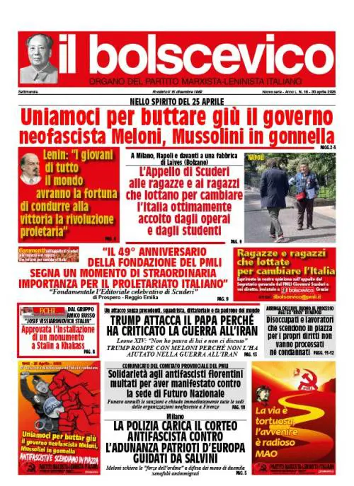 “Buttare giù il governo Meloni”: il documento choc dei marxisti-leninisti per il 25 aprile