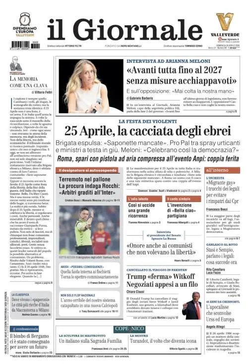 La prima pagina del Giornale: la cacciata degli ebrei, terremoto nel calcio, l’intervista ad Arianna Meloni
