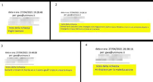 "Bastardi cristiani di merda", "Il vostro gesù cristo lo brucio": le mail del 2021 scritte da Salim El Koudri all'università di Modena