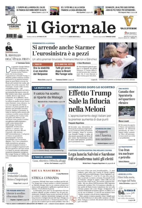Starmer si dimette, sale la fiducia nella Meloni, sparatoria in Canada