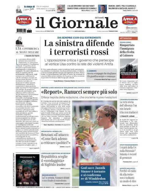 Sinistra da sempre coi terroristi, caso Ranucci, Sinner re di Wimbledon