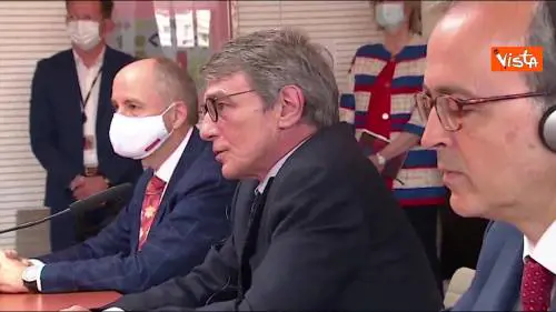 Recovery Fund, Sassoli incontra Merkel in videoconferenza, le immagini