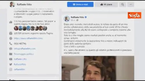 Raffaele Fitto positivo al Covid-19, contagiata anche la moglie. L'annuncio su Facebook