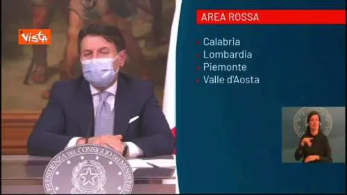 Conte: "Area rossa per Calabria, Lombardia, Piemonte e Val d'Aosta, vietato ogni spostamento"