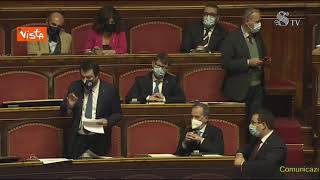 Polemiche durante il lungo intervento di Salvini in Senato, Casellati: "Raddoppiati tempi per tutti"