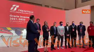 Gli ex calciatori Ferrara, Vieri e Baresi alla presentazione degli Orari invernali di Trenitalia