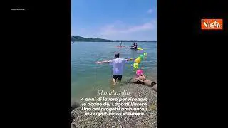 Il presidente della Lombardia Fontana si tuffa nel lago di Varese che è tornato balneabile