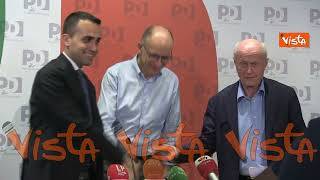 Concentrato e pensieroso, ecco l’espressione di Letta durante la conferenza con Di Maio e Tabacci