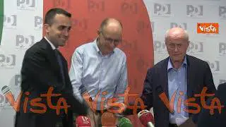 Concentrato e pensieroso, ecco l’espressione di Letta durante la conferenza con Di Maio e Tabacci