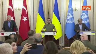 Zelensky incontra Erdogan e Guterres in Ucraina, ecco le immagini del meeting a Leopoli