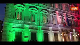 La facciata di Palazzo Madama illuminata con il tricolore per i 75 anni della Costituzione