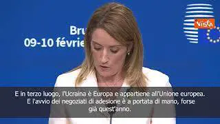 Metsola: "L'Ucraina è Europa, negoziati a portata di mano"
