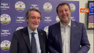 Regionali Lombardia, l’esultanza di Salvini e Fontana nella sede della Lega a Milano