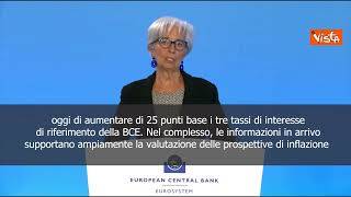 Bce alza i tassi di 25 punti base, Lagarde: "Inflazione ancora troppo alta"