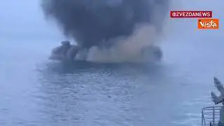 Nave da guerra russa distrugge i droni che tentavano di attaccarla. Le immagini