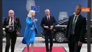 L'arrivo del segretario generale della Nato Stoltenberg al Consiglio Ue