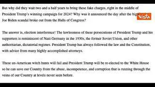Trump incriminato per assalto Congresso 6 gennaio, l'ex Presidente Usa: "Persecuzione come in Urss"