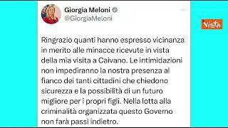 Minacce a Meloni per visita a Caivano, il post della Premier: Intimidazioni non impediranno presenza
